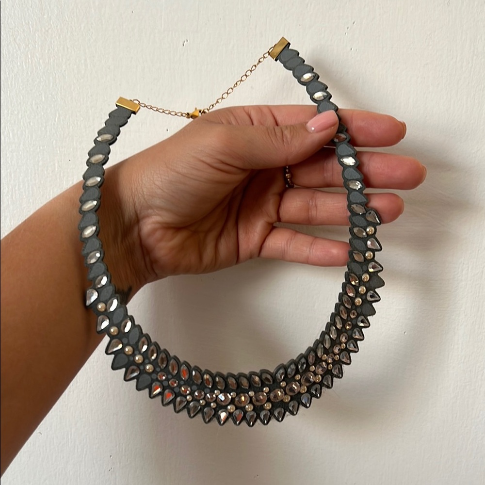 Swarovski Gray and Silver Statement Necklace with Intricate Design